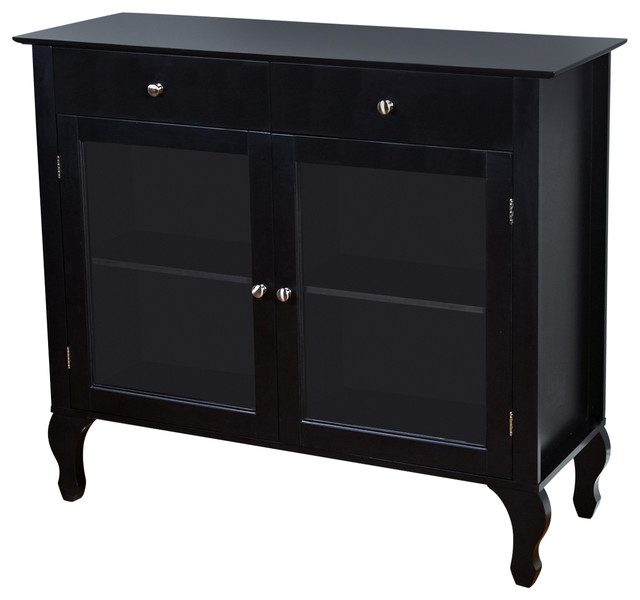 Black Dining Room Buffet Sideboard Server Cabinet with Glass Doors ...