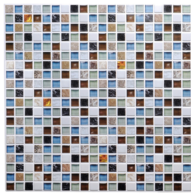 Glass Squares Mosaic 3D Wall Panels, Set of 5, Covers 25.6 Sq Ft