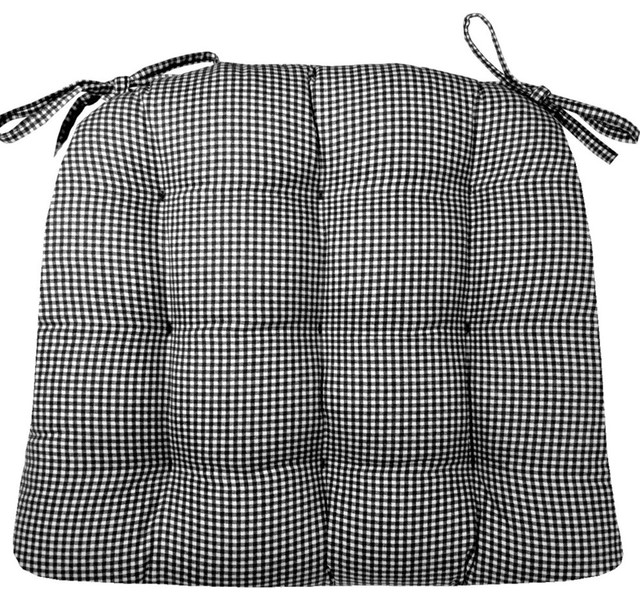 Madrid Black Gingham Chair Pad With Latex Foam Fill - Contemporary