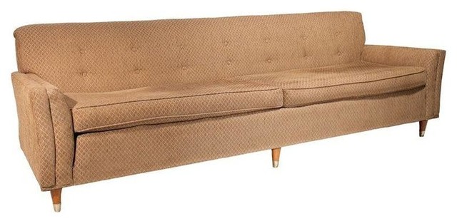 Mid-Century Modern Champagne Upholstered Sofa