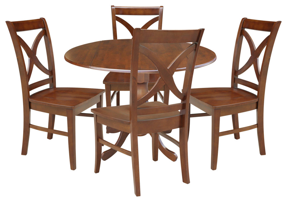 42 in. Dual Drop Leaf Table with 4 Cross Back Dining Chairs