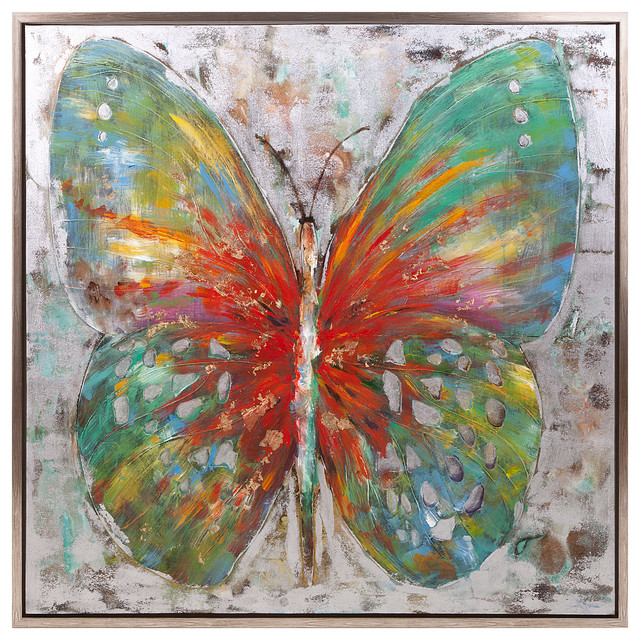 Tenley Butterfly Framed Oil Painting - Contemporary - Paintings - by ...