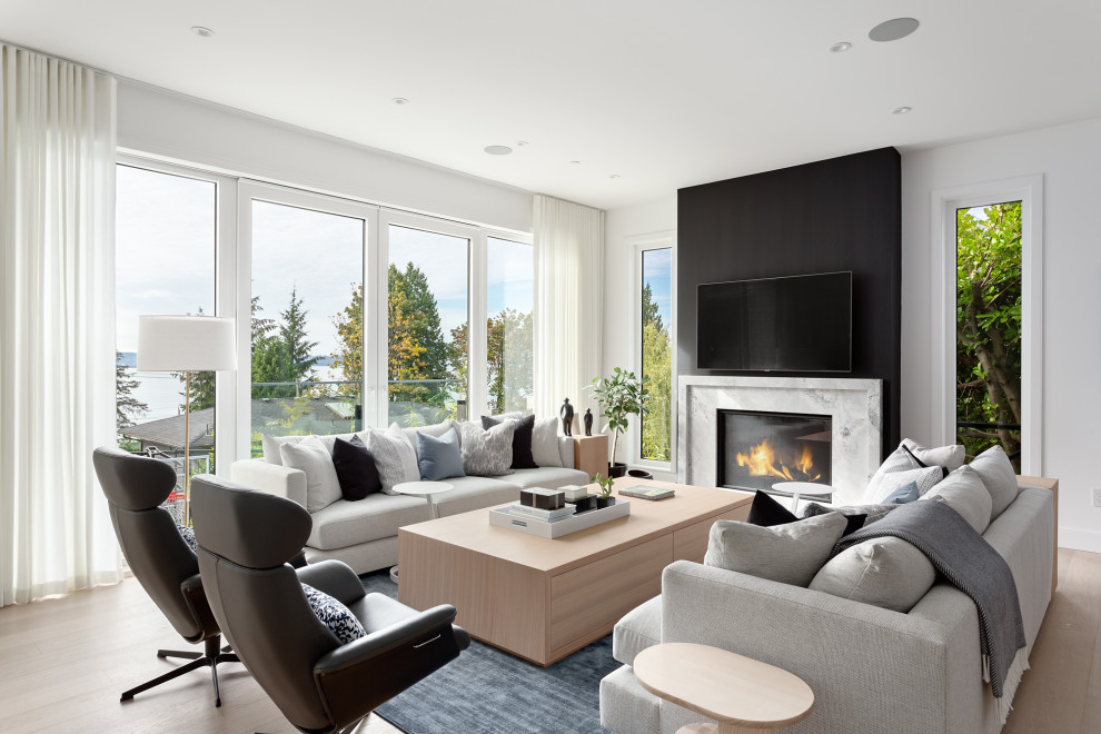 Design ideas for a beach style living room in Vancouver.