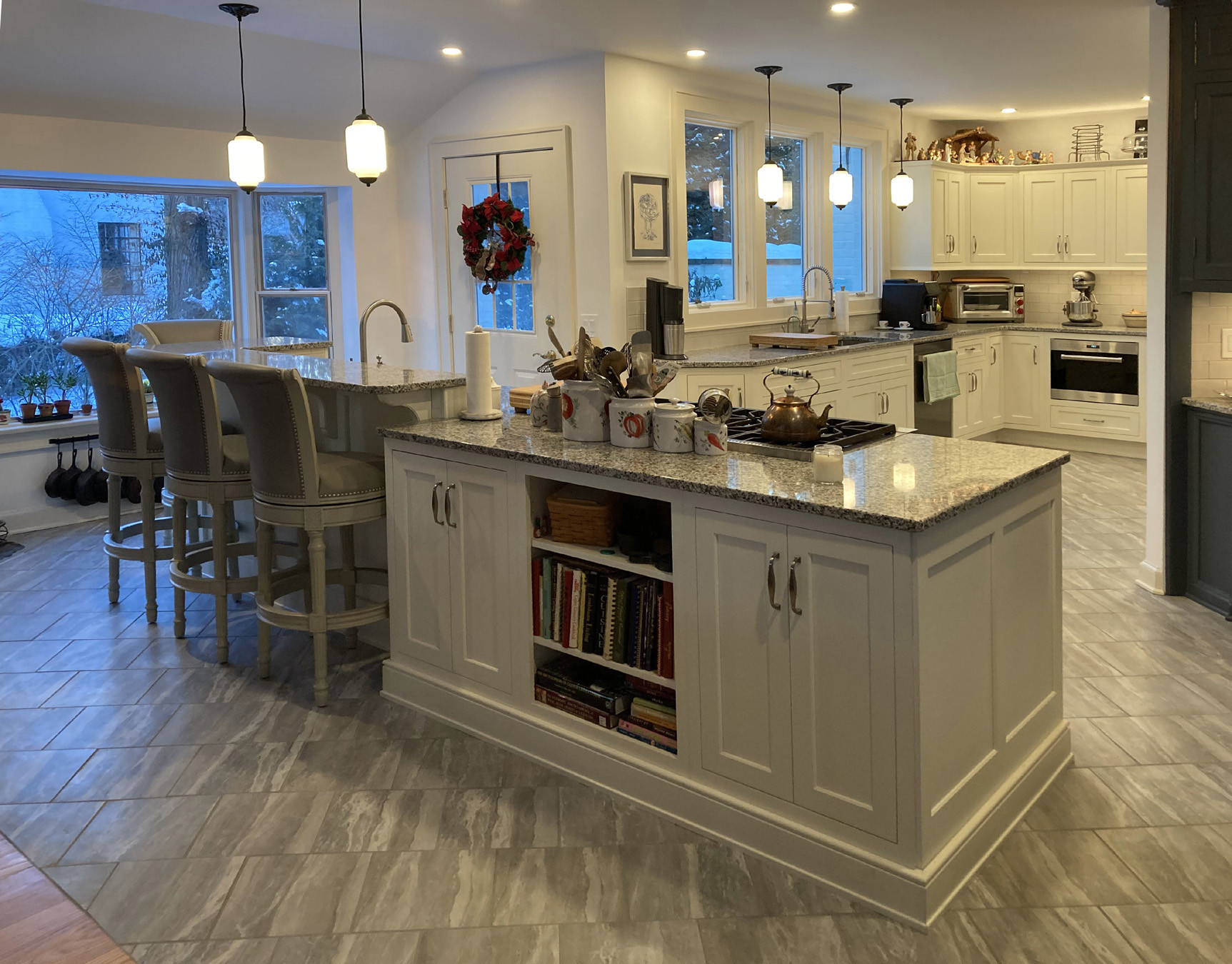 Island Seating and Cookbook Cabinetry