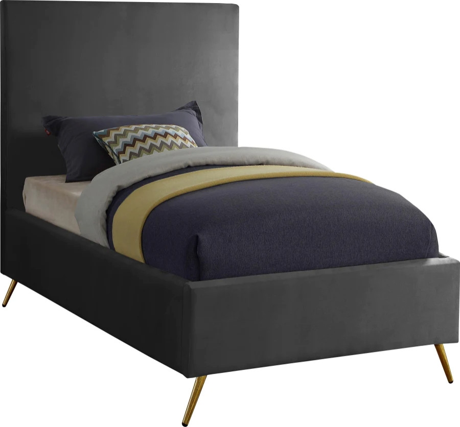 Alexis Velvet Twin Bed Grey Midcentury Platform Beds by Cristiano