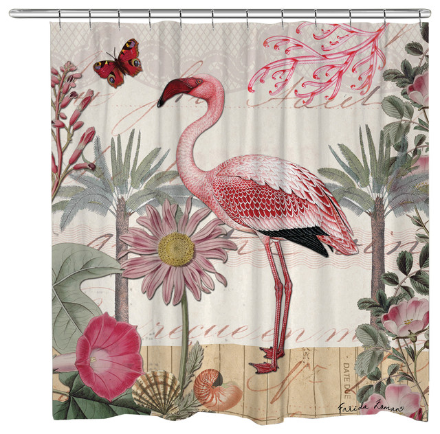 Botanical Flamingo Shower Curtain, Flamingo Shower Curtain