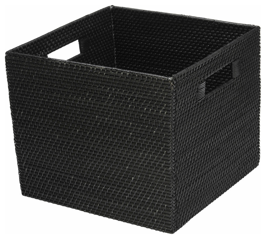 Square Rattan Storage Basket, Black