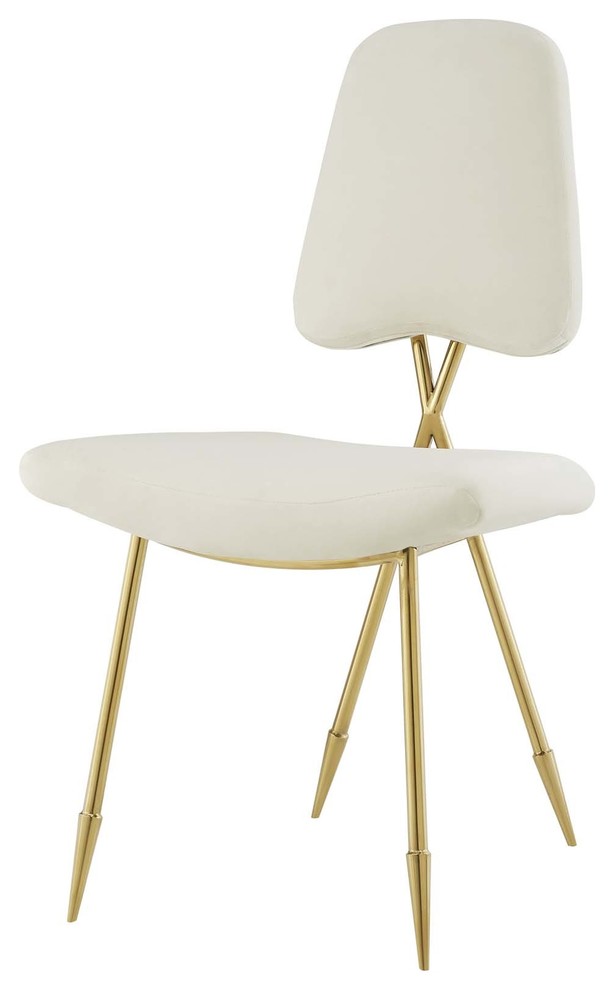 Modern Urban Living Dining Side Chair, Velvet Fabric Metal Steel, Ivory White