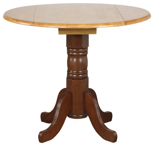 Round Drop Leaf Pub Table Nutmeg With Light Oak Top