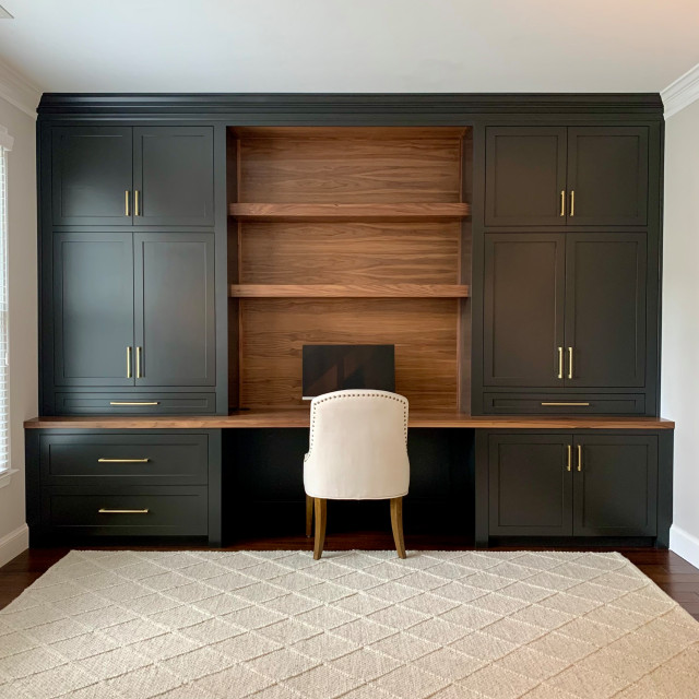 12.5ft Black Walnut Home Office Built-In - Modern - Home Office ...