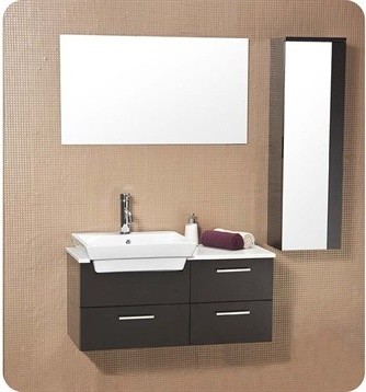 Fresca Caro Espresso Modern Bathroom Vanity with Mirrored Side Cabinet