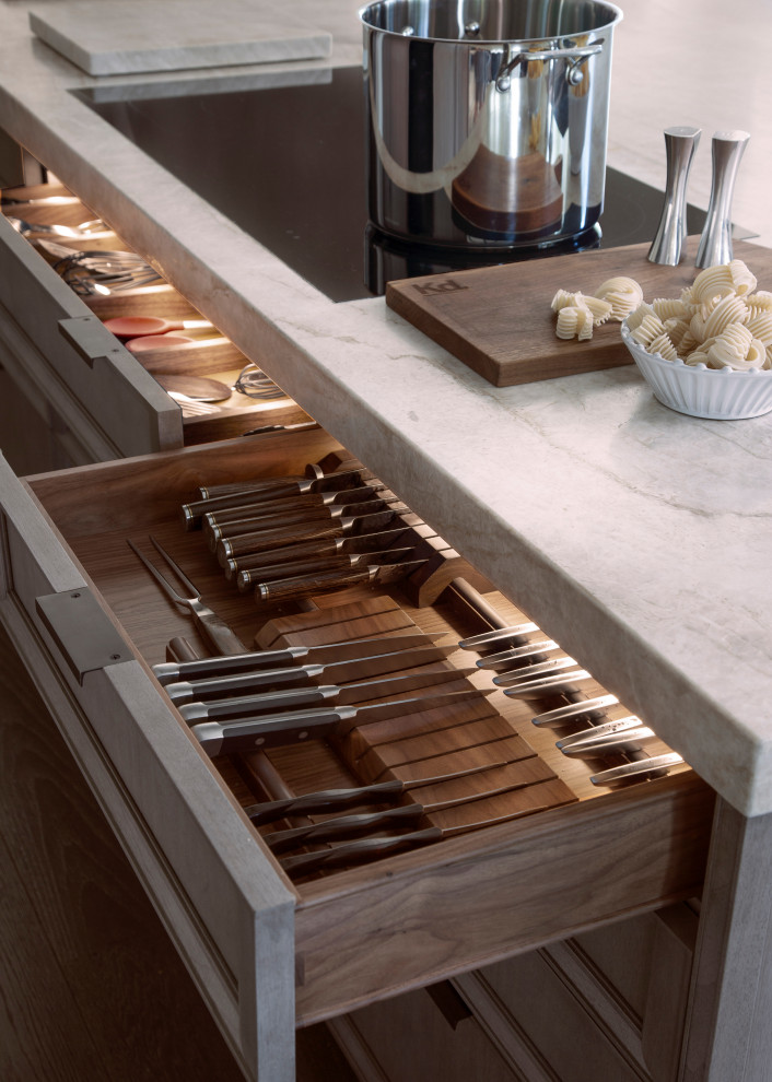 Example of a transitional kitchen design in Denver