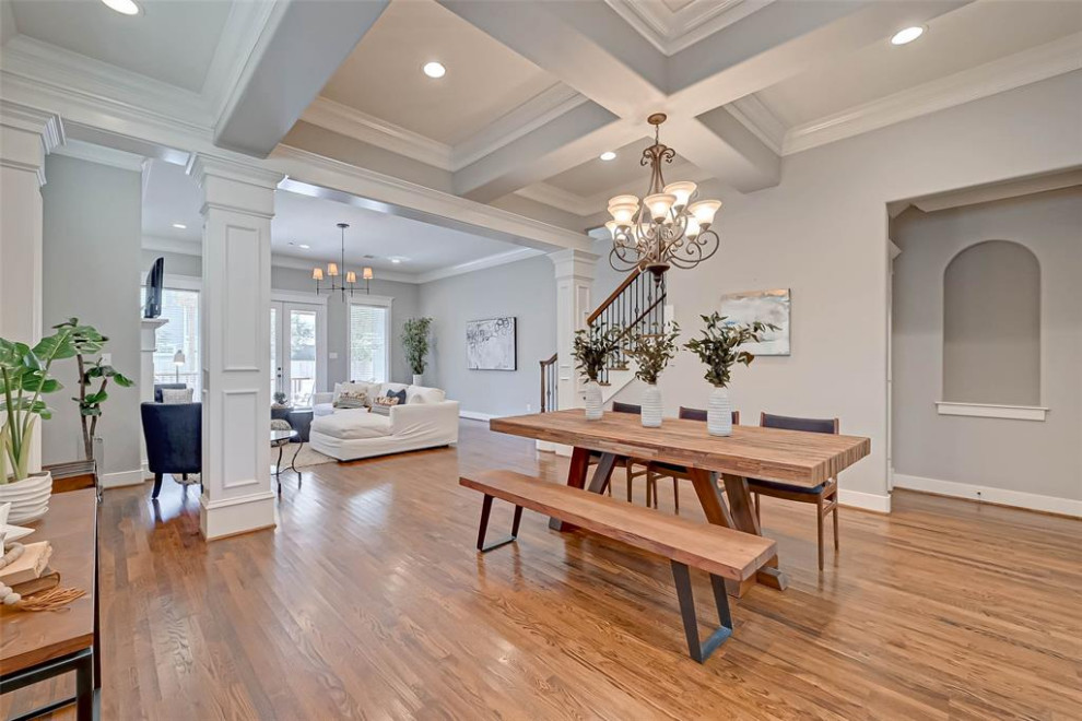 Dining room - transitional coffered ceiling dining room idea