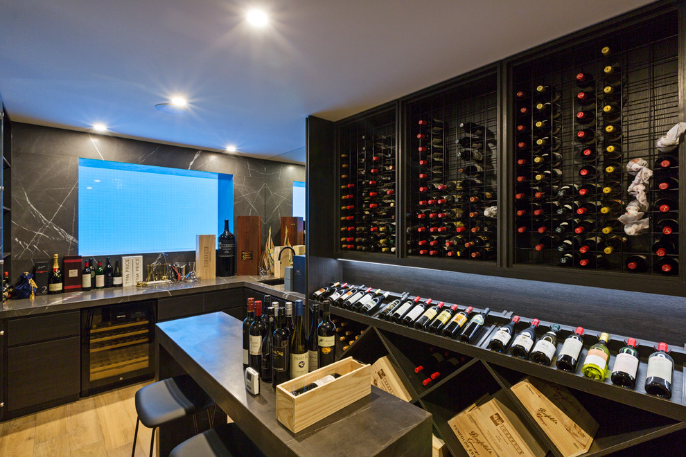 Design ideas for a large modern wine cellar in Melbourne.