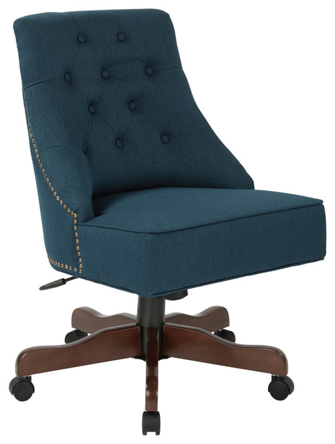 Rebecca Tufted Back Office Chair Klein Azure With Nailheads With Coffee Base