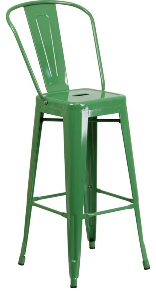 30" High Green Metal Indoor-Outdoor Barstool With Removable Back