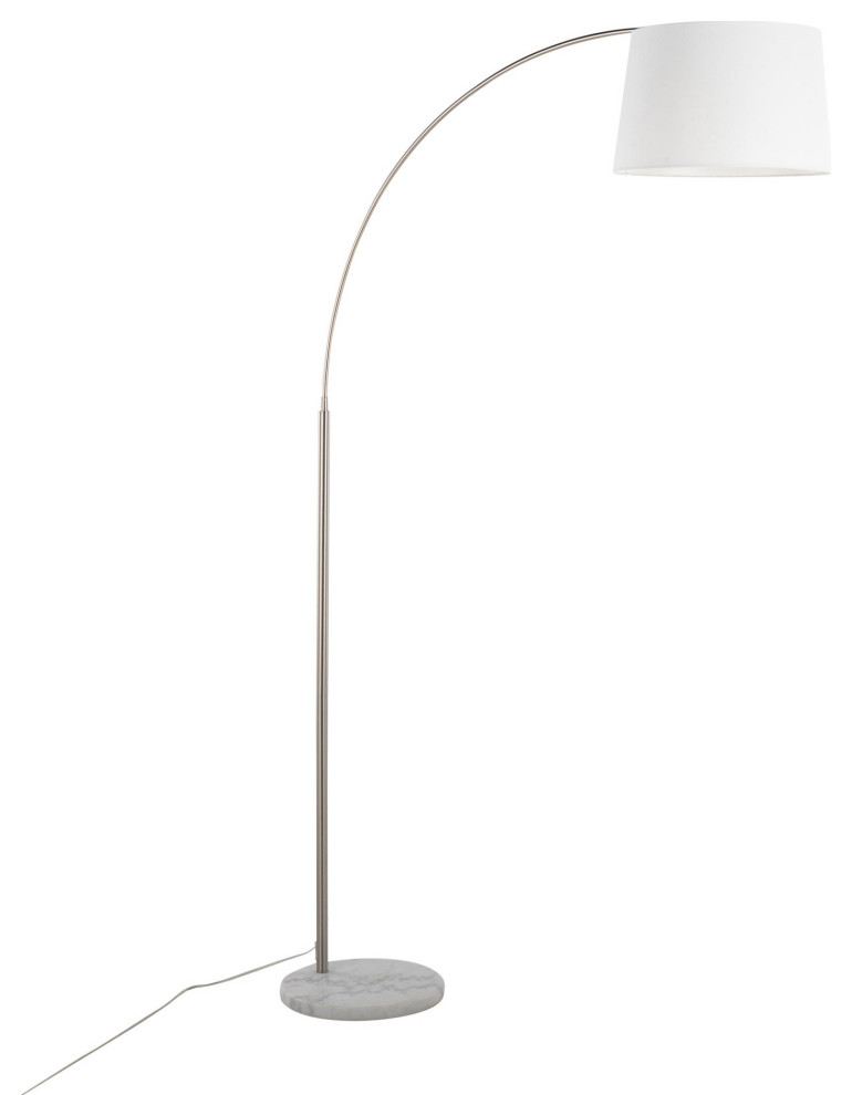 March Floor Lamp, White Marble, Nickel, White Linen