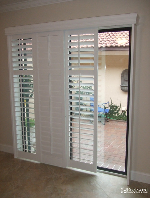 Plantation Shutters for Sliding Glass Door - Traditional - Living Room -  Miami - by Rockwood Shutters | Houzz