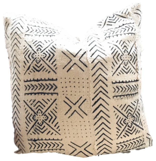 18 X18 Authentic Mudcloth Pillow Cover Cognac Vinyl Back