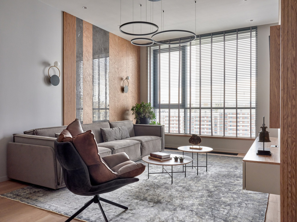 Монохром с деревянными акцентами в двухкомнатной квартире 60 м2