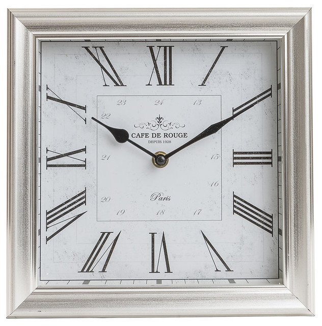 10 Brushed Roman Numeral Square Tabletop Clock Traditional