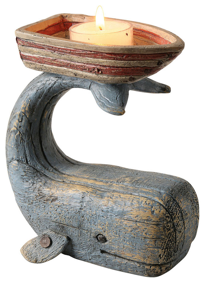 Whale & Boat Candle Holder for Tea Light Candle, Fun Nautical Ocean