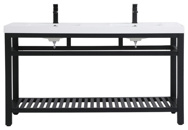 60" Double Bathroom Metal Vanity, Black - Industrial - Bathroom ...