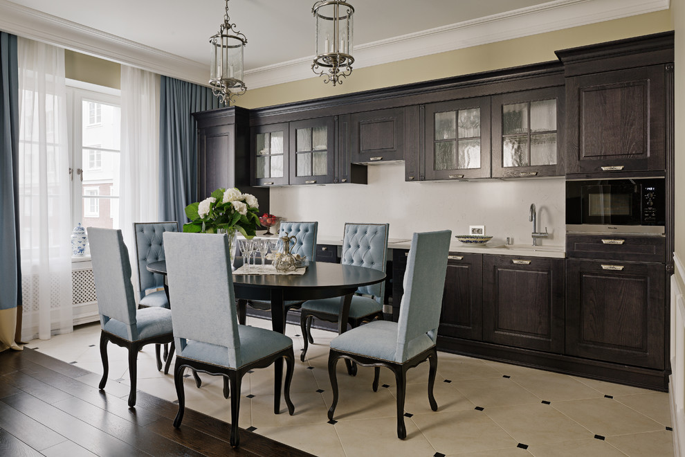 Столешница и стеновая панель из кварцевого камня Bianco Venato