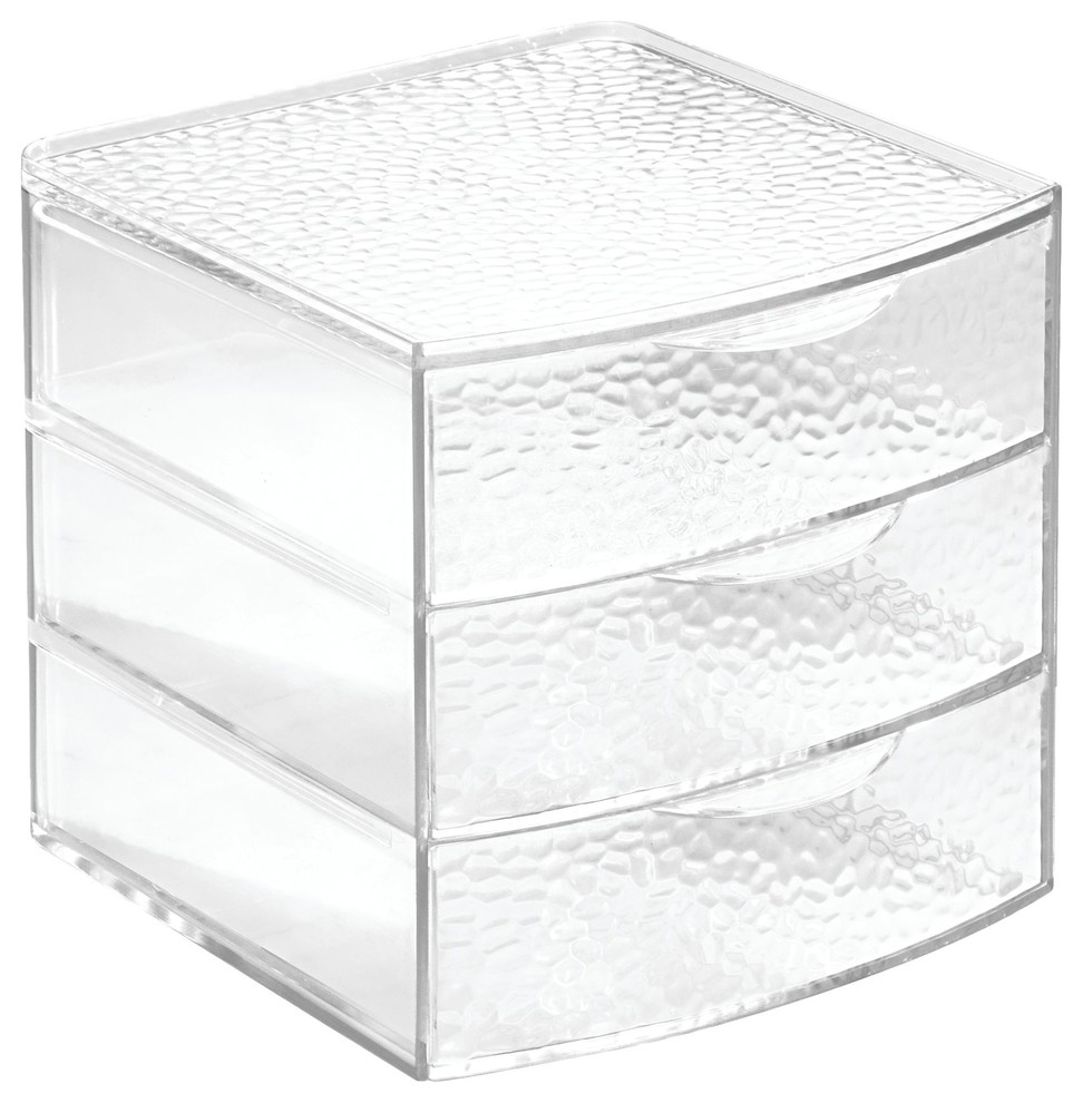 Idesign Rain 3 Drawer Box Large Clear Contemporary Storage