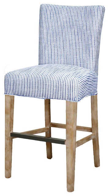 Milton Fabric Counter Stool With Natural Wood Legs Transitional Milton Fabric Counter Stool Natural Wood Legs Blue Stripes