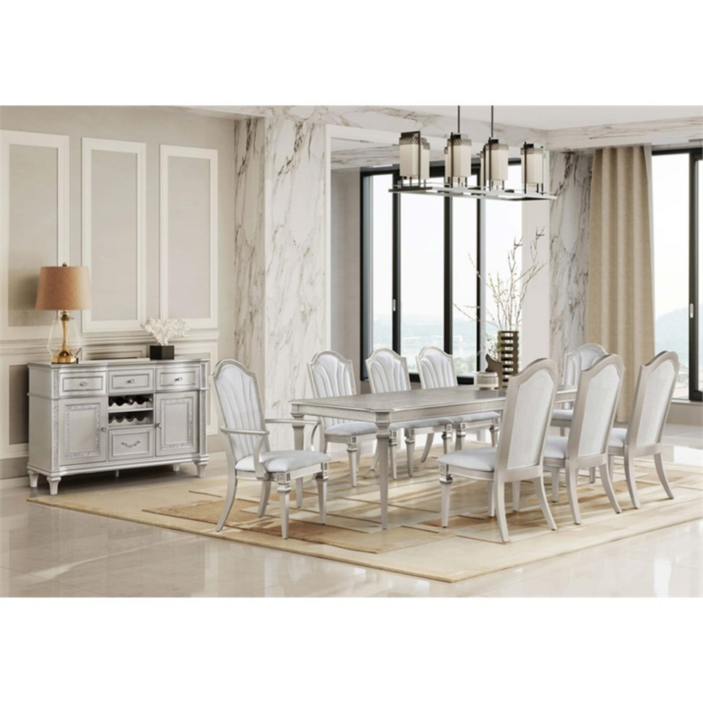 Coaster Evangeline 5-piece Wood Rectangular Dining Table Set in Ivory and Silver