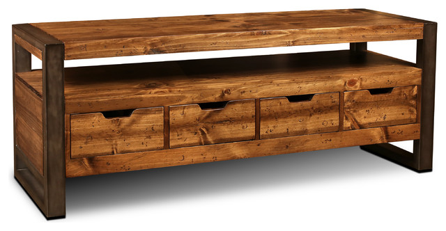 Larsn Rustic Industrial Solid Wood And Metal Tv Stand Industrial