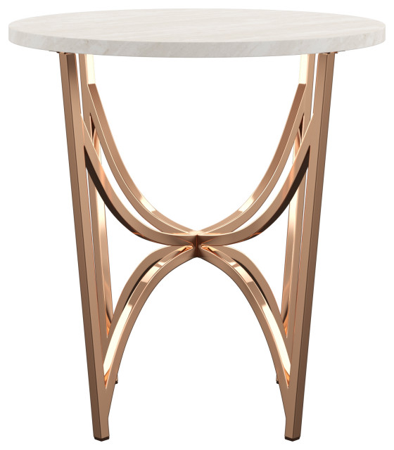 Champagne Gold End Table, White Faux Marble Top Contemporary Side Tables And End Tables by