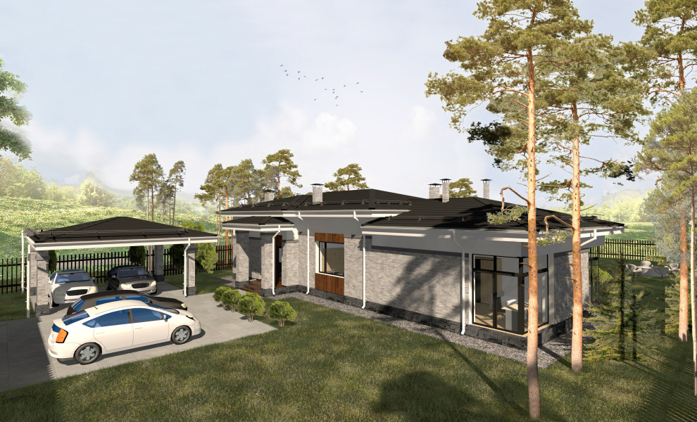 Одноэтажный дом в стиле Райта