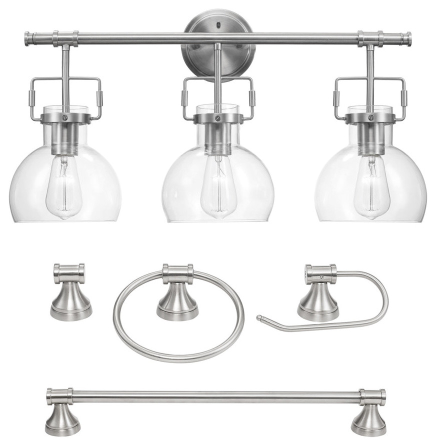 Walker 5 Piece Brushed Nickel All In One Bathroom Set Transitional Bathroom Accessory Sets By Globe Electric