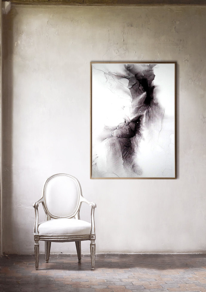 Чёрная воздушная абстракция для интерьера  (чернила, пластик)