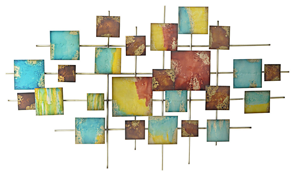 Wanderer Abstract Squares Metal Wall Decor, Multicolor Contemporary