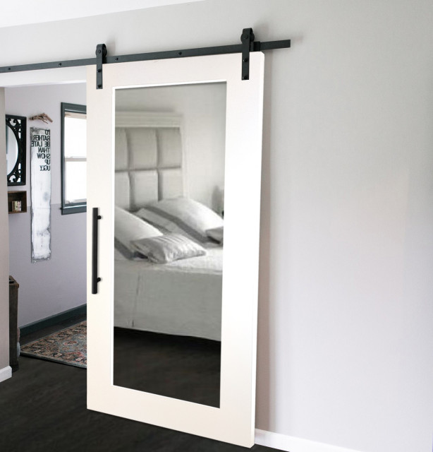 Mirrored Sliding Barn Door With Mirror Insert + Hardware Kit