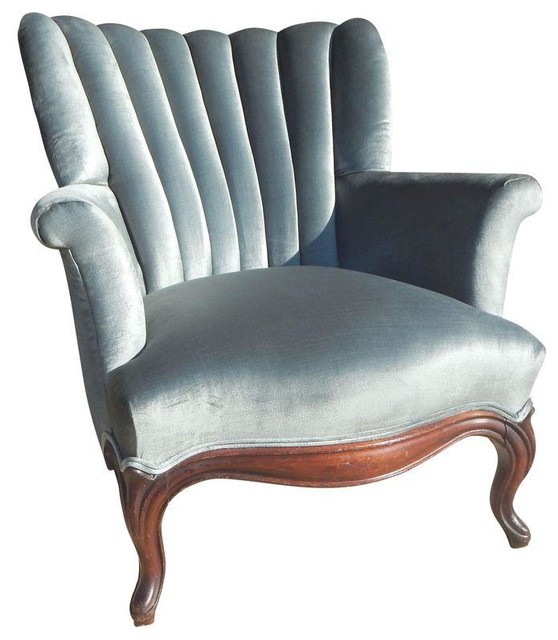 French Blue Velvet Armchair