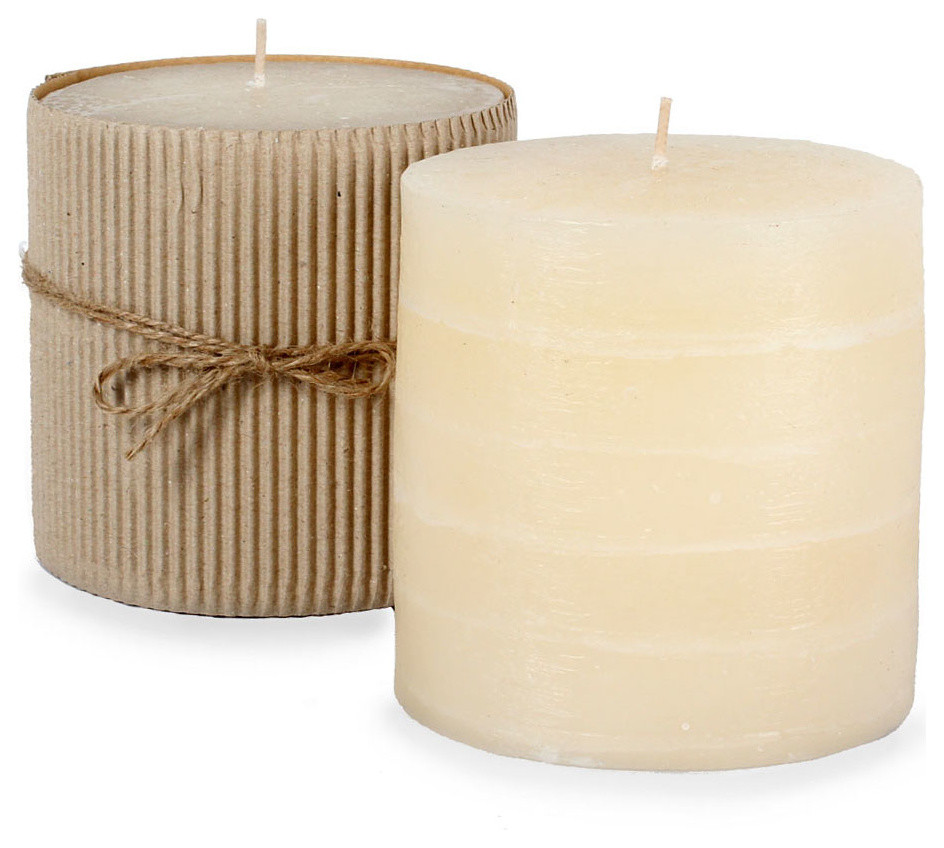 Unscented Rustic Layered Ivory Pillar - Set of 6
