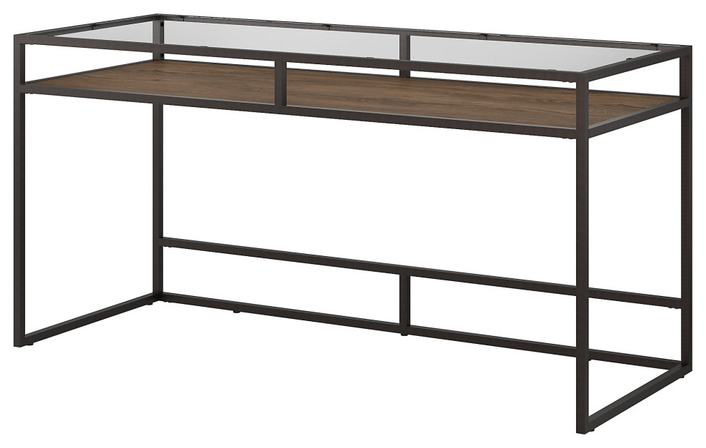 Anthropology 60W Glass Top Writing Desk With Shelf Industrial Desks