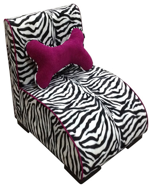Pet Furniture with Zebra Print Fabric and Block Feet, Black and White Craftsman Cat Beds