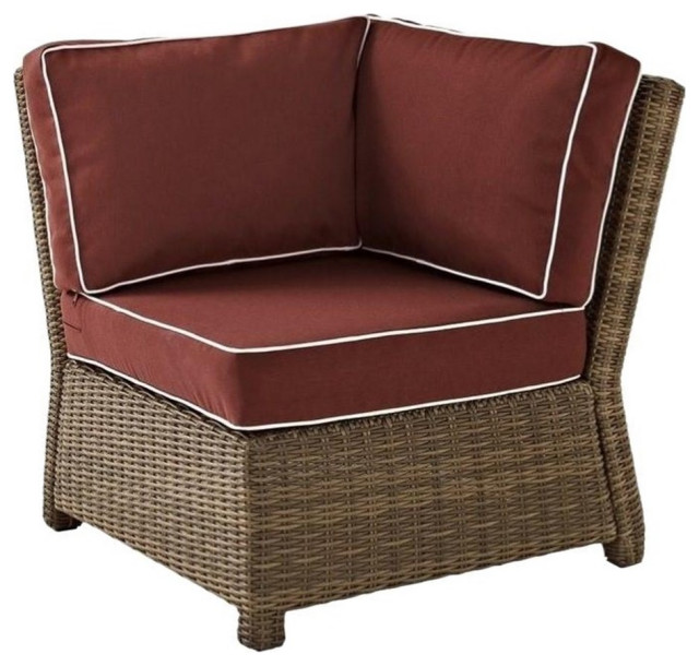 Crosley Furniture Bradenton Fabric Corner Patio Chair in Brown and Sangria Red