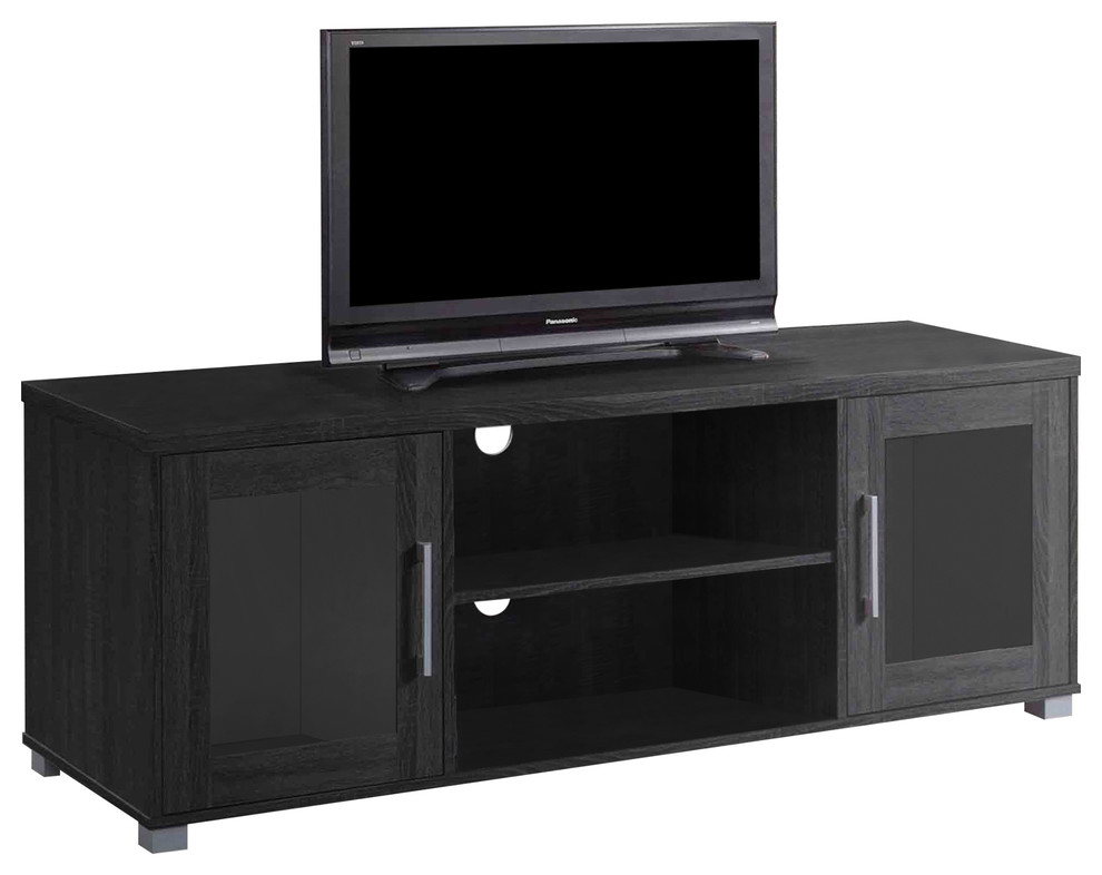 Entertainment Unit With Glass Doors, Black Transitional