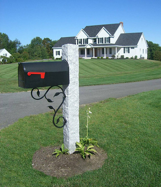 Granite Mailbox Post with Decorative Iron Bracket Traditional