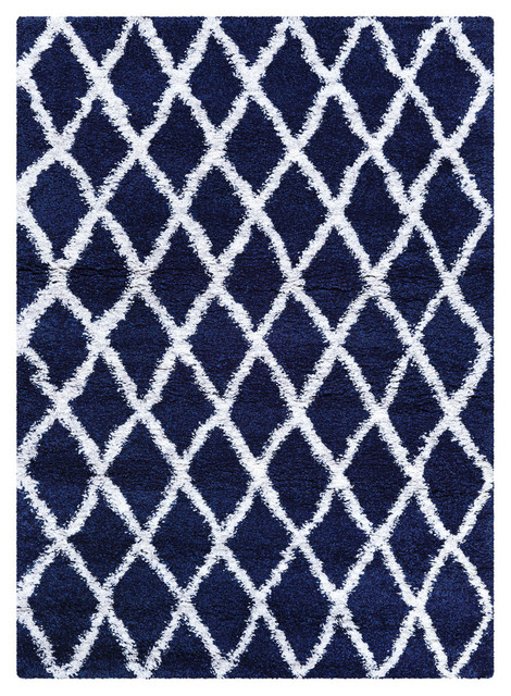 Urban Temara Navy Blue White Area Rug Contemporary