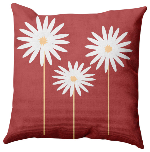 Floral Print Decorative Throw Pillow, Ligonberry Red, 16"x16"