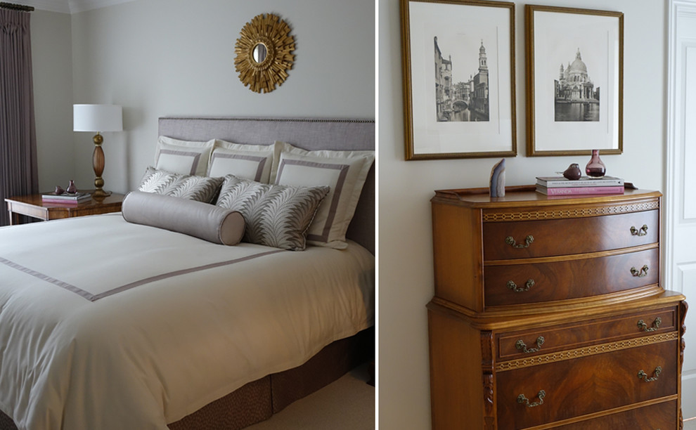 Inspiration for a mid-sized transitional master carpeted bedroom remodel with gray walls