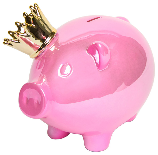 Pink Piggy Bank With Gold Crown