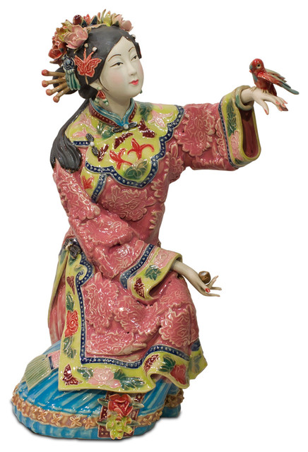 Chinese Porcelain Figurine, Lady with Bird